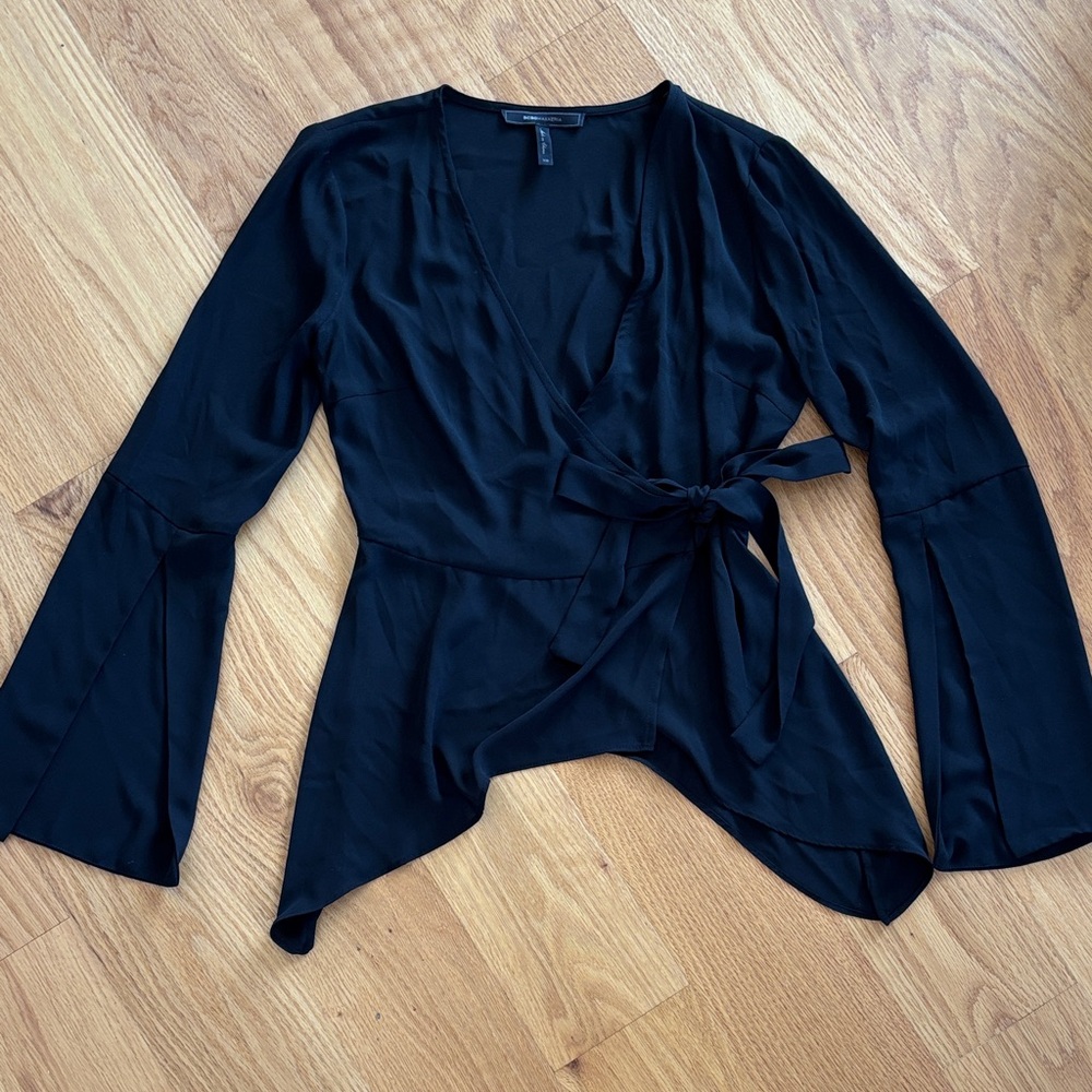 BCBG Maxazria Black Wrap Top XS